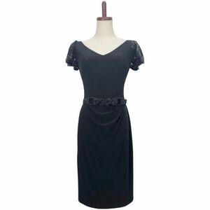 美品　RALPH LAUREN ラルフローレン　レディース　ブラック　スパンコール装飾　半袖　ワンピース　ドレス　2表記
