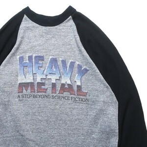 超希少! HEAVY METAL A STEP BEYOND SINCE FICTION ヴィンテージ ロゴ アニメ ムービー 七分袖 Tシャツ グレー M メンズ 古着 当時物