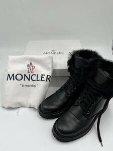 MONCLER 正規品 モンクレール レザー 37/23.5cm ブラック レディース ブーツ ショートブーツ イギリス製