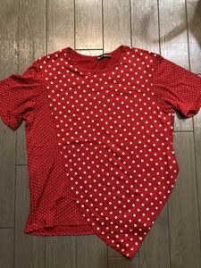 ！！断捨離100円〜！！♪フラボア　FRAPBOIS 半袖Tシャツ 赤　ドット　水玉　毛玉あり　サイズ1 レディースLくらい　USED♪