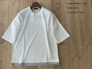 新品訳有り COMME CA ISM コムサイズム メン フェイクレイヤード 7分袖 クルーネック Tシャツ 01ホワイト Mサイズ 60TC06 定価3,900円