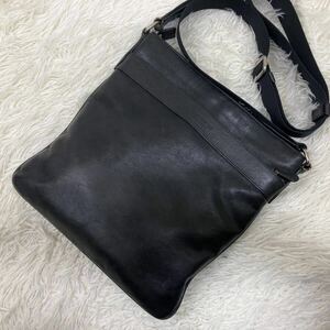 1円 【美品】 COACH コーチ ショルダーバッグ ブラック レザー ビジネス F54780 クロスボディ 斜め掛け ロゴ型押し メンズ 通勤 仕事鞄