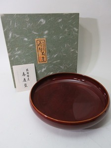 IG03303【古い 天然木 飛騨特産 春慶塗 菓子鉢 栞 紙箱有 茶道具】検）茶事 茶器 茶会 漆器 菓子入れ お点前 おもてなし 菓子器 レトロ ii