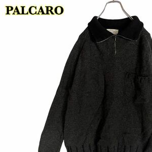 PALCARO 長袖ニット　セーター　ハーフジップ　グレー　胸ポケット　ウール　イタリア製　メンズ　46サイズ　【AY1560】