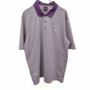 ナイキ ゴルフ NIKE GOLF ポロシャツ Tシャツ生地 ボーダー ロゴ刺繍 半袖 綿100% コットン XL パープル×ホワイト 紫 メンズ 男性