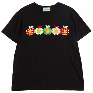 極美品●GUCCI グッチ 548334 ロゴアップル ハート クルーネック 半袖 Tシャツ ブラック M イタリア製 正規品 メンズ 春夏おすすめ◎