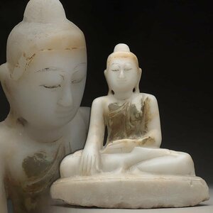 ES172 中国美術 唐物 白石雕釋迦牟尼佛像 高24.5cm 重3.6kg・白石彫釈迦如来坐像・仏像・佛像 仏教美術 中国古玩