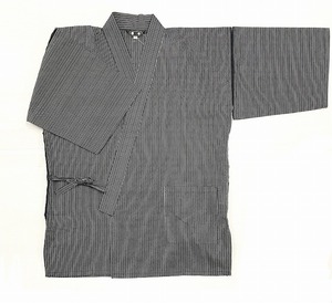[江戸てん]一点もの 遠州しじら織り甚平 上着のみ！糸・縫製・染色全て日本製　綿100％　黒縞　M