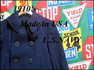 ★希少な第一次世界大戦期の1着★Made in USA製アメリカ製ビンテージメルトンウールPコート10s20s10年代20年代13スターボタン10ボタン34XS
