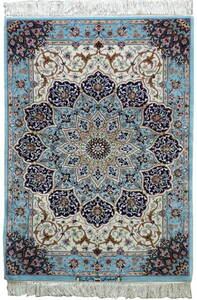 ペルシャ絨毯 カーペット ウール＆シルク 手織り高級 ペルシャ絨毯の本場 イラン イスファハン産 玄関マットサイズ 128cm×82cm 本物保証