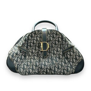 CHRISTIAN DIOR Trotter Canvas Double Saddle Hand Bag トロッターダブルサドルハンドバッグ F ネイビー MA-0091 クリスチャンディオール