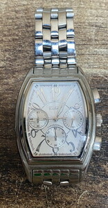 【サ-4-55】60 エルジン 腕時計 ELGIN クロノグラフ FK1215-SL シルバー クオーツ ジャンク品