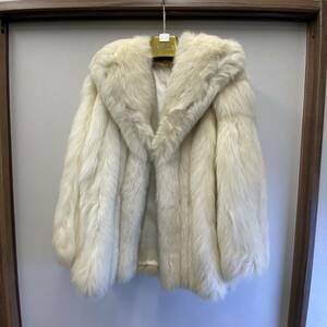 【Q-256】 毛皮 ファー コート ホワイト 白 フォックス ハーフコート ジャケット 