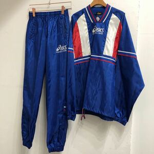 90s asics アシックス ウインドブレーカー セットアップ 上下セット トレーニングウェア 上O下L OAS597 FOOTBALLGEAR 日本製 ブルー