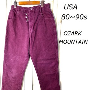 USA古着 80s～90s USA製 デザインデニムパンツ 13/14 OZARK MAUNTAIN ワインレッド ヴィンテージ ユニセックス ワイドテーパード ●36