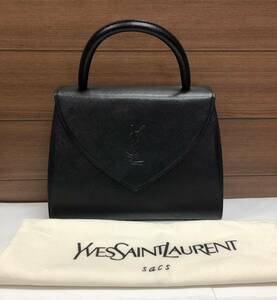 美品 YSL♪ イヴサンローラン ハンドバッグ ビッグロゴ カサンドラロゴ レザー 本革 黒 冠婚葬祭 フォーマル Yves Saint Laurent