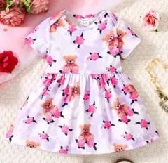 SHEIN クマ 薔薇柄ワンピース♡絞り染め 18ー24M