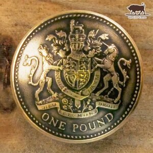 ◎コンチョ ネジ式　イギリス　1ポンド　国章　燻し　22.5mm　コイン　ボタン　パーツ