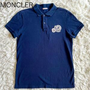【モンクレール】MONCLER　半袖 ポロシャツ 紺　ネイビー ダブルワッペン M相当　 QRコード正規品確認済