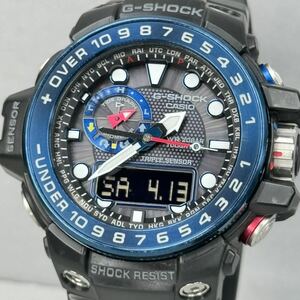 美品 G-SHOCK GWN-1000B-1BJF GULFMASTER タフソーラー 電波受信 電波ソーラー マルチバンド6 トリプルセンサー アナデジ ブラック ブルー