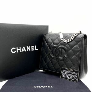 1円 美品 CHANEL シャネル マトラッセ デカ ココマーク フルフラップ ラムスキン デカ チェーン ハンド バッグ dD0155H