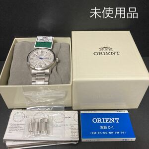 【1円スタート】ORIENT オリエント メンズウォッチ　腕時計 自動巻き　ER1T-CO-B デイト 3針　青針　アナログ　シルバー　未使用保管品