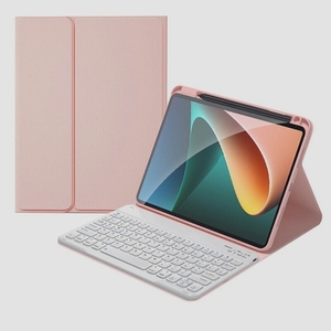 送料無料★iPad10 キーボード 10.9インチケース 丸いキー 分離式 マグネット Bluetooth(ピンク+白)