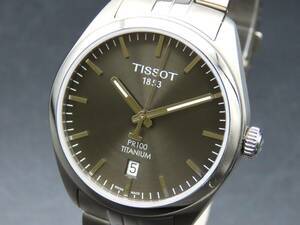 美品 1円～! 稼動品★正規品 TISSOT ティソ T101.410.44.061.00 PR100 チタン クォーツ デイト 純正ブレス メンズ腕時計 TTKLG5591