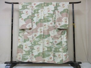 1円 中古 正絹 着物 小紋 縮緬 和装 和服 アンティーク 大正ロマン 桜 ヱ霞 花柄 高級 袷 身丈145cm 裄61cm【夢職】★★★