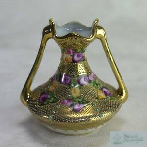 金盛　バラ図　花瓶　ミニチュア　オールドニッポン　1891年-1911年
