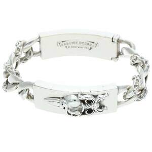 クロムハーツ Chrome Hearts ID DBL FLRL DGGR HEART/ダブルIDフローラルダガーハート シルバーブレスレット 中古 SS07