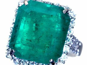 1円～【ジュエリー極】極上エメラルドグリーン 超大粒天然エメラルド13.22ct＆ダイヤモンド1.20ct 超高級K18WGリング h6586umm【送料無料】