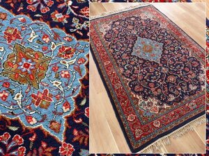 魁◆高級ペルシャ絨毯 イラン ウール100% 手織り 205×134㎝ ラグ アクセントラグ カーペット