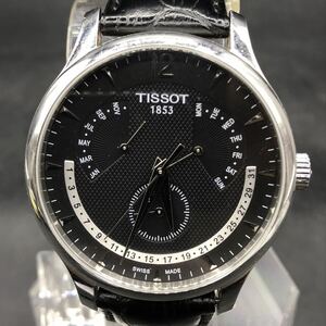 M578 電池交換済み TISSOT トラディション パーペチュアルカレンダー クォーツ メンズ 腕時計 黒文字盤 スモセコ ブラック T063637 稼働品