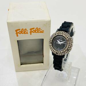 Folli Follie フォリフォリ WF2P009ZP 3針 クオーツ 電池式 腕時計 レディース 女性 ライトストーン ベゼル ラバー ベルト 黒色 1646