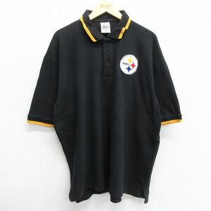 XL/古着 半袖 ポロ シャツ メンズ NFL ピッツバーグスティーラーズ 大きいサイズ コットン 黒他 ブラック アメフト スーパーボウル 23j