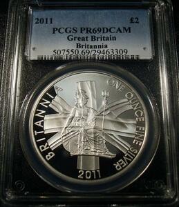 ●イギリス 2011年 PCGS PR69DC ブリタニア像 2ポンド銀貨