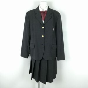 1円 ブレザー スカート リボン 上下4点セット 指定 大きいサイズ 特大 冬物 女子 学生服 熊本慶誠高校 グレー 制服 中古 ランクC NA0381