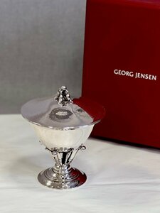 ［道］GEORG JENSEN 蓋付ボウル 17C シルバー 脚付小物入れ silver925 /STERLING 302.5ｇ