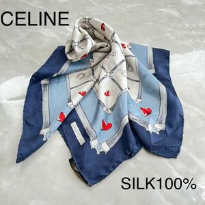 CELINE セリーヌ　シルクスカーフ　絹 シルク スカーフ 総柄　ロゴ