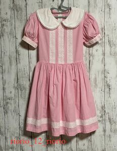 553　Shirley Temple　シャーリーテンプル　パフスリーブ半袖ワンピース　格子柄　フレアースカート　レース　お出掛け　size130