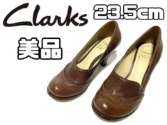 美品 クラークス パンプス ヒール レザー レディース ダークブラウン 23.5