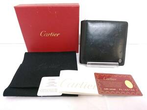 【USED品】Cartier カルティエ パシャ ドゥ カルティエ 二つ折り財布/本革/ブラック/2Cマーク/箱付き/約10.5×11×1.7cm/02SH042304-6