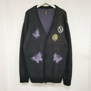 【1円】良好 国内正規 Needles×NUBIAN ニードルズ ヌビアン 23SS Mohair Cardigan Pappillon Smile&Peace モヘアカーディガン Black 黒 M