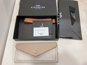 ◆【ほぼ未使用】COACH コーチ ウィン ソフト ウォレット カラーブロック 長財布 ベージュ 無地 レディース