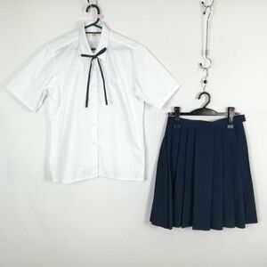 1円 ブラウス スカート 紐タイ 上下3点セット 170 大きいサイズ 夏物 女子 学生服 中学 高校 白 制服 中古 ランク:B EY5265