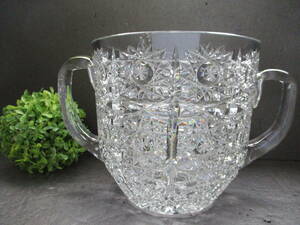 【激レア・美品】最高級 ボヘミア・ガラス鉢 BOHEMIA GLASS クリスタルガラス ハンドカット 両手付き BIGピッチャー フラワーボウル 花瓶