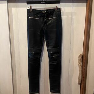 13AW SAINT LAURENT PARIS HEDI SLIMANE バイカーパンツ　レザーパンツ　サンローランパリ　エディスリマン　42　カーフレザー