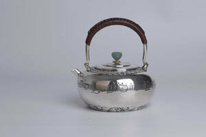 純銀保証 中川浄益造 音符図彫 玉摘 銀瓶 時代物 美術品 煎茶道具