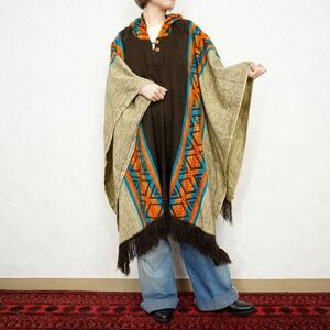 USA VINTAGE LOBOS DEL MAR ETHNIC DESIGN WOOL CAPE PONCHO/アメリカ古着エスニックデザインウールケープ(ポンチョ)